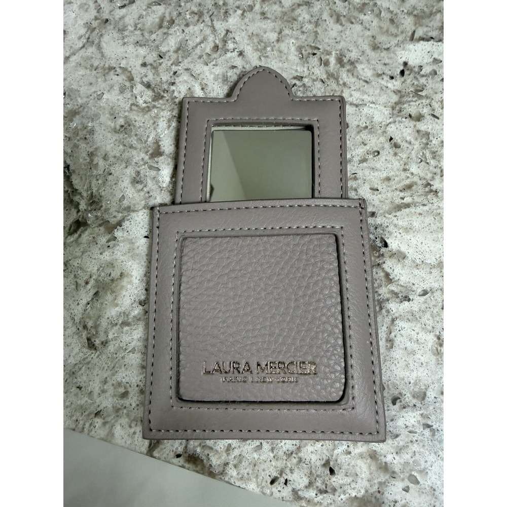 Laura Mercier Gray Faux Leather Pocket Compact Mirror Square Handheld 4x3"